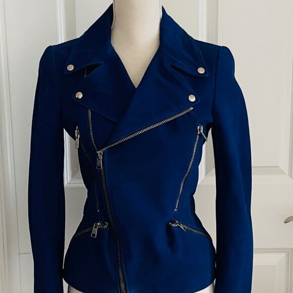 ALEXANDER MCQUEEN COBALT NUBUCK LEATHER MOTO JACKET - SIZE 40 IT - PRISTINE - Picture 4 of 13